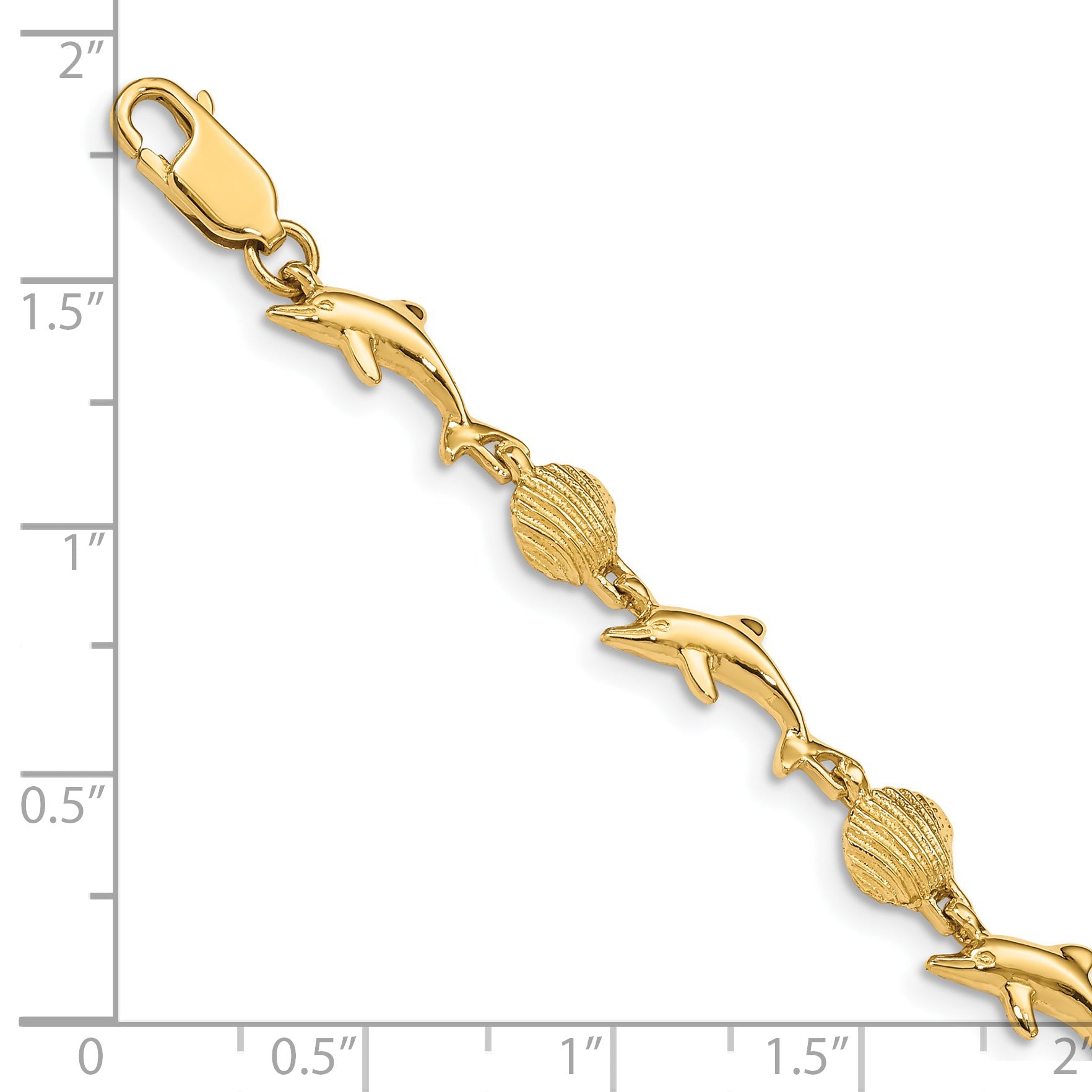 7 Inch 14K Dolphin And Shell Bracelet