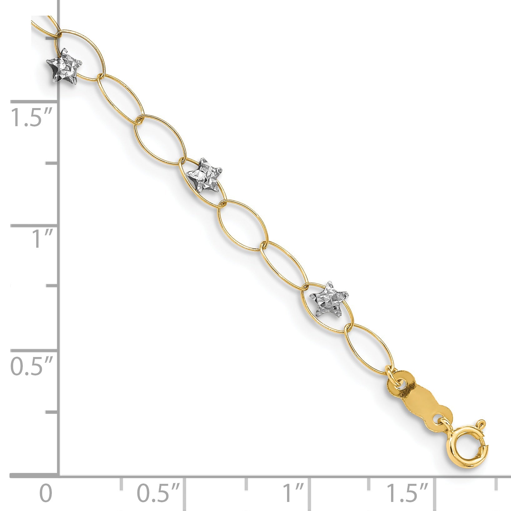 7.25 Inch 14K Two-Tone Puff Stars Bracelet
