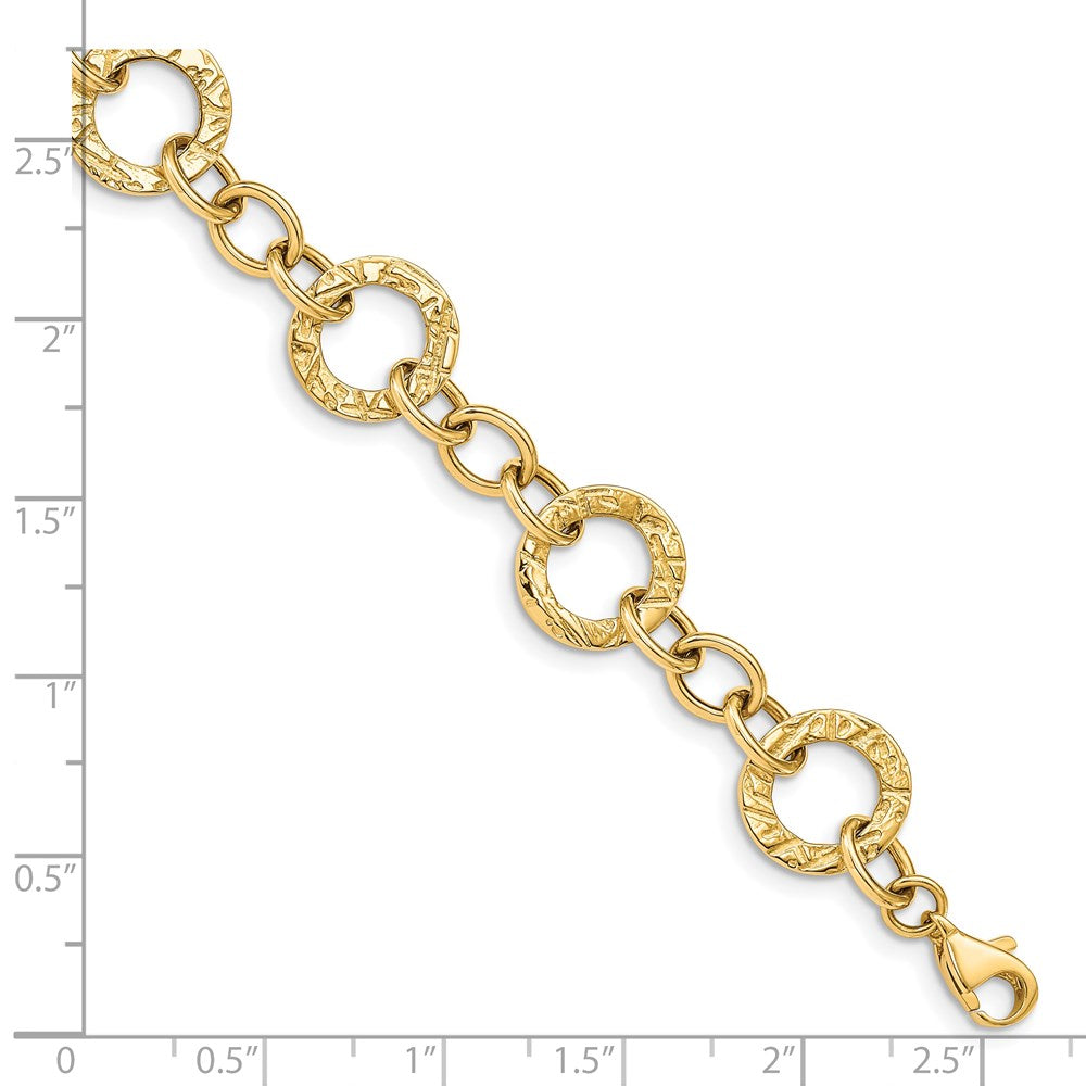 7.25 Inch 14K Polished And Textured Fancy Link Bracelet