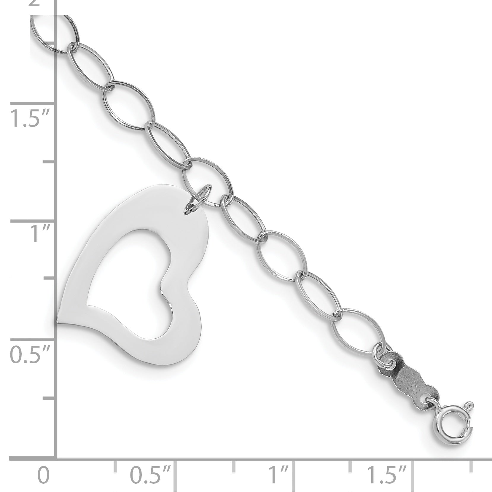 7.25 Inch 14K White Gold Polished Dangle Heart Bracelet