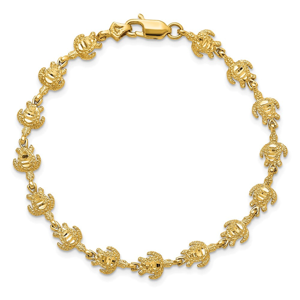 7 Inch 14K Gold Polished And Textured Turtle Bracelet