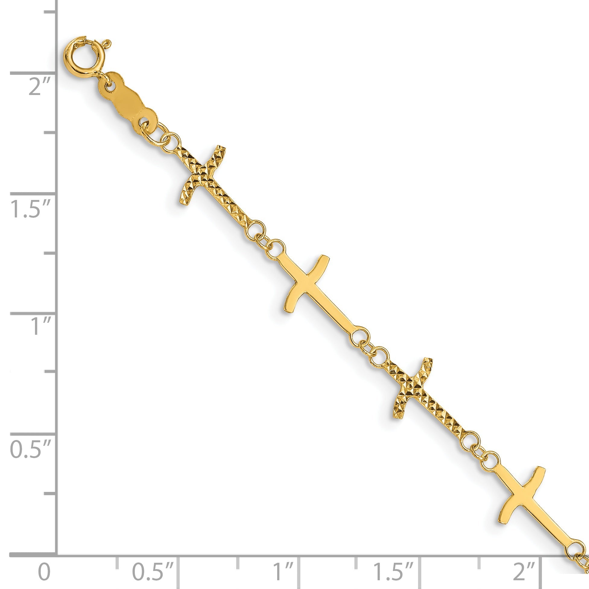 7 Inch 14K Polished Diamond-Cut Crosses W/1In. Ext. Bracelet