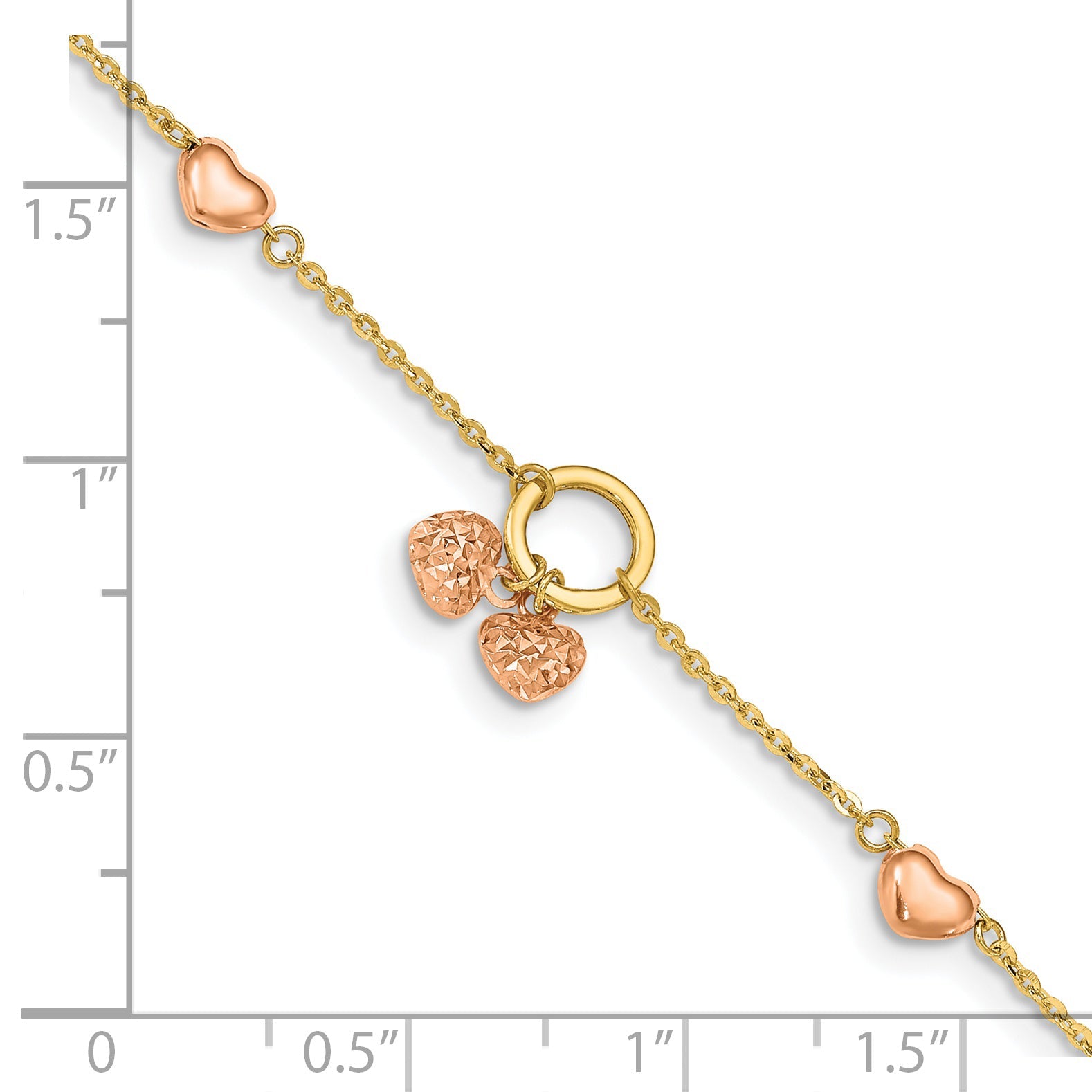 7 Inch 14K Two-Tone Diamond-Cut Hearts W/1In Ext. Bracelet