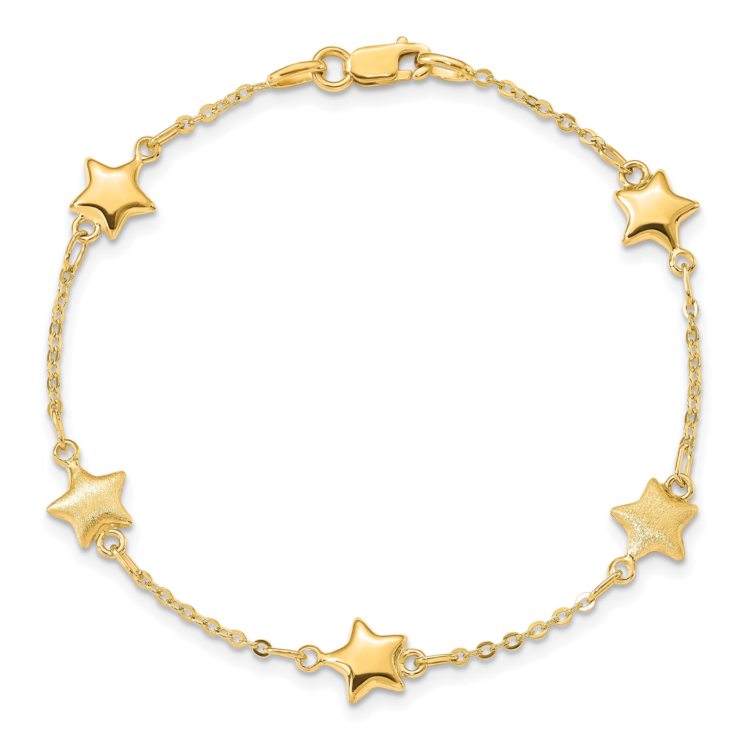 7 Inch 14K Brushed & Polished Stars Bracelet