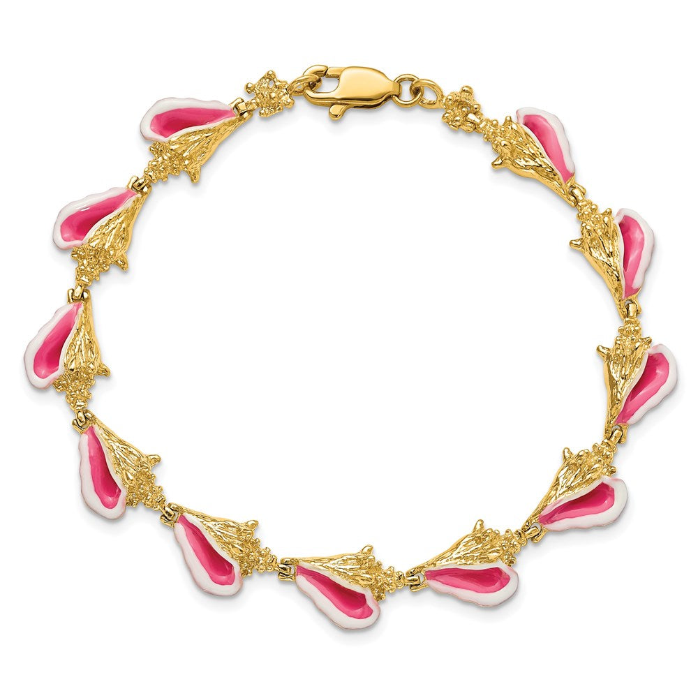 7.25 Inch 14K Enamel 3-D Conch Shell Bracelet