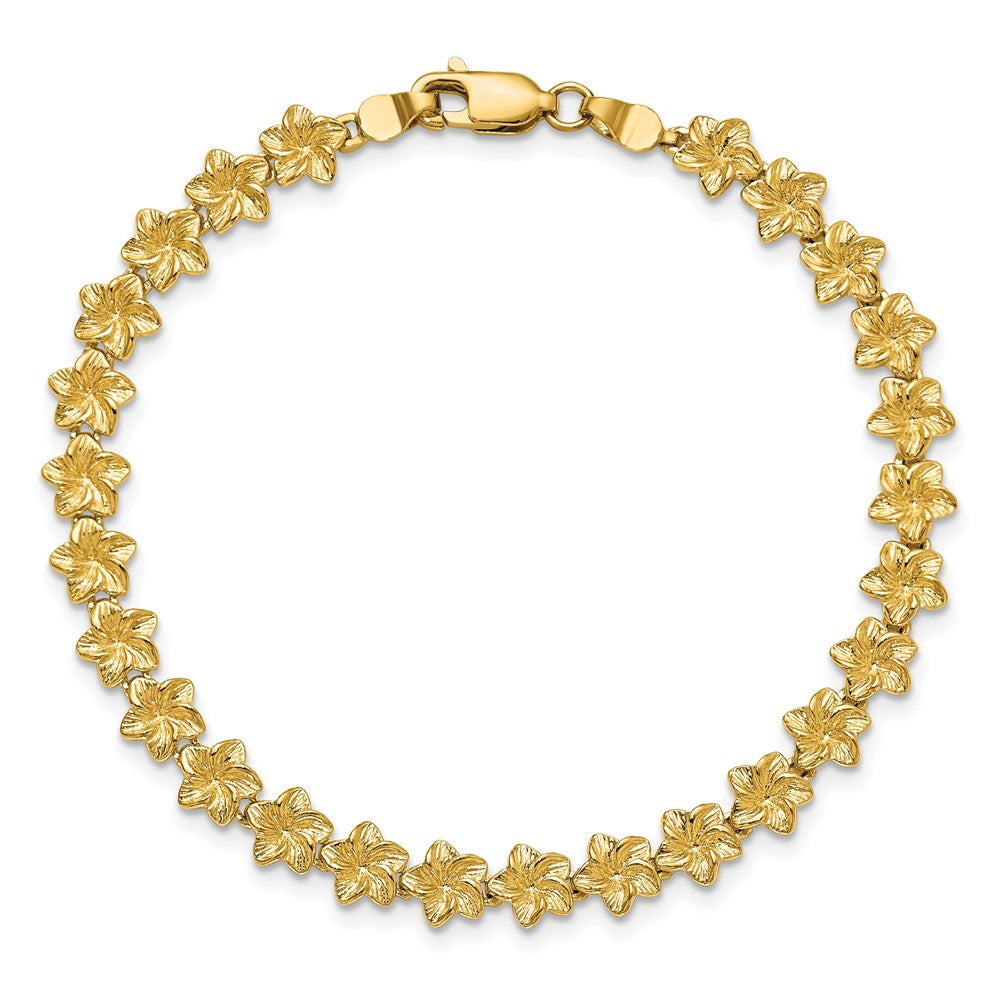 7.25 Inch 14K Plumeria Flower Bracelet