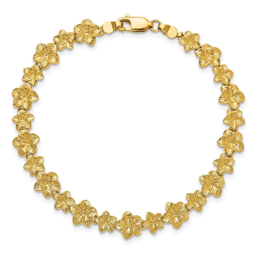 7.25 Inch 14K Plumeria Flower Bracelet