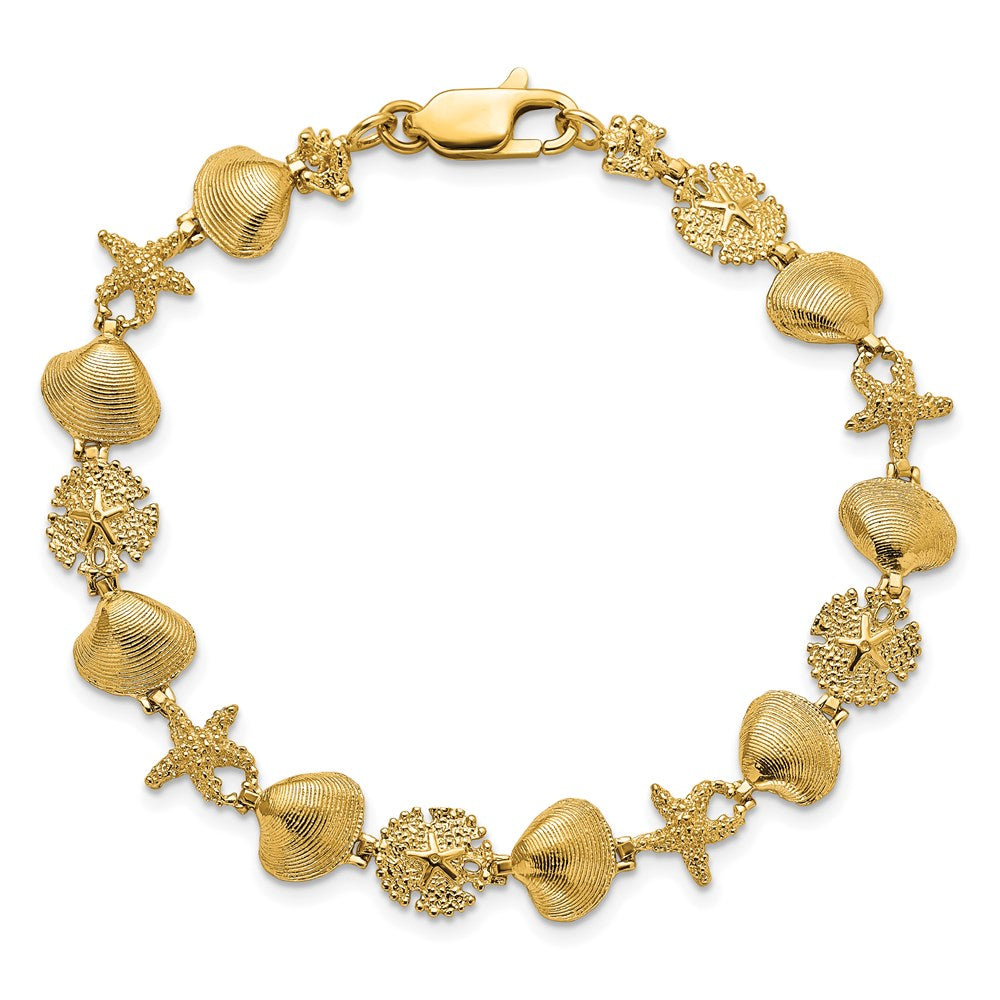 7.25 Inch 14K Sand Dolloar, Clam, Starfish Bracelet