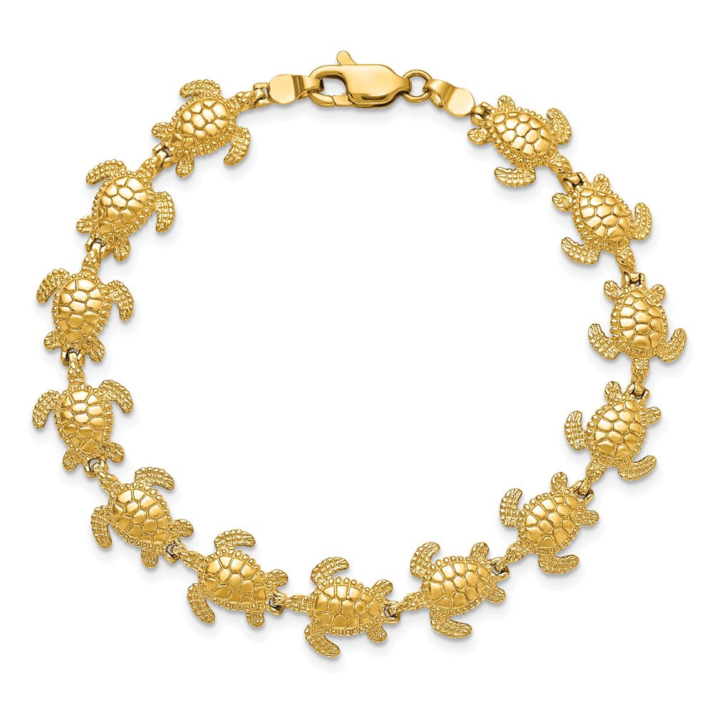 7.25 Inch 14K Polished Mini Sea Turtle Link Bracelet