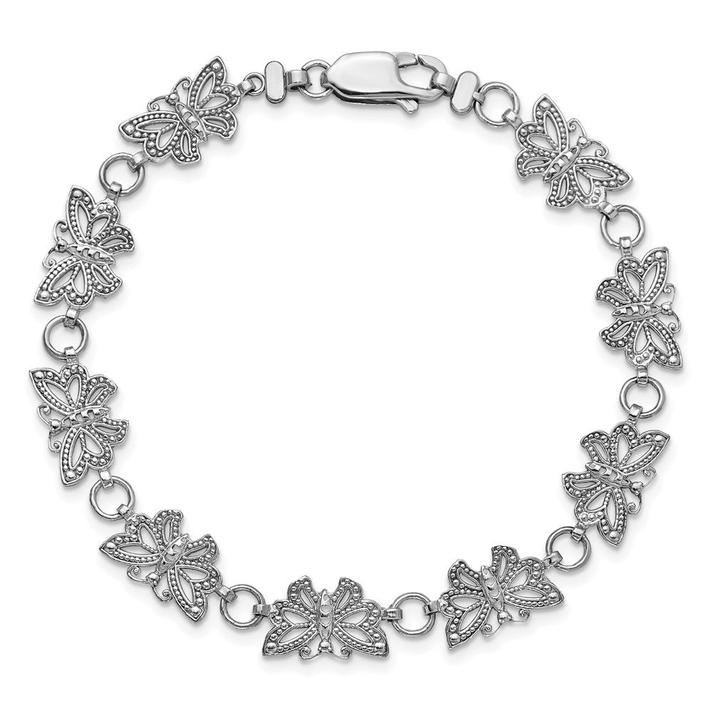 7 Inch 14K White Gold Beaded Butterfly Link Bracelet