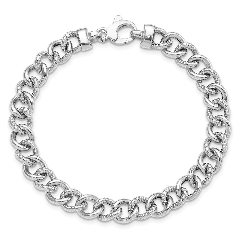 7.75 Inch 14K White Gold Polished And Textured Link Bracelet
