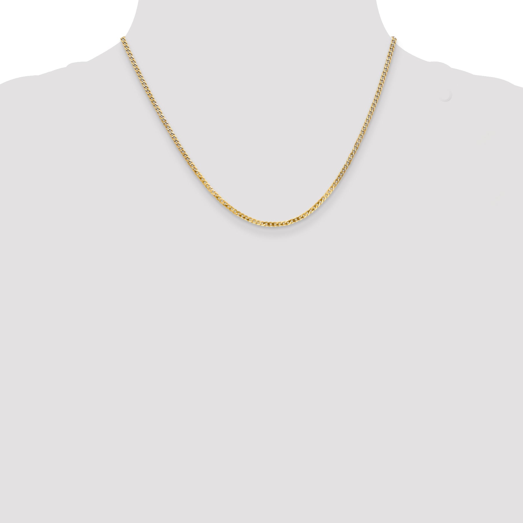 14K Yellow Gold 18 Inch 2.2mm Flat Beveled Curb With Lobster Clasp Chain Necklace