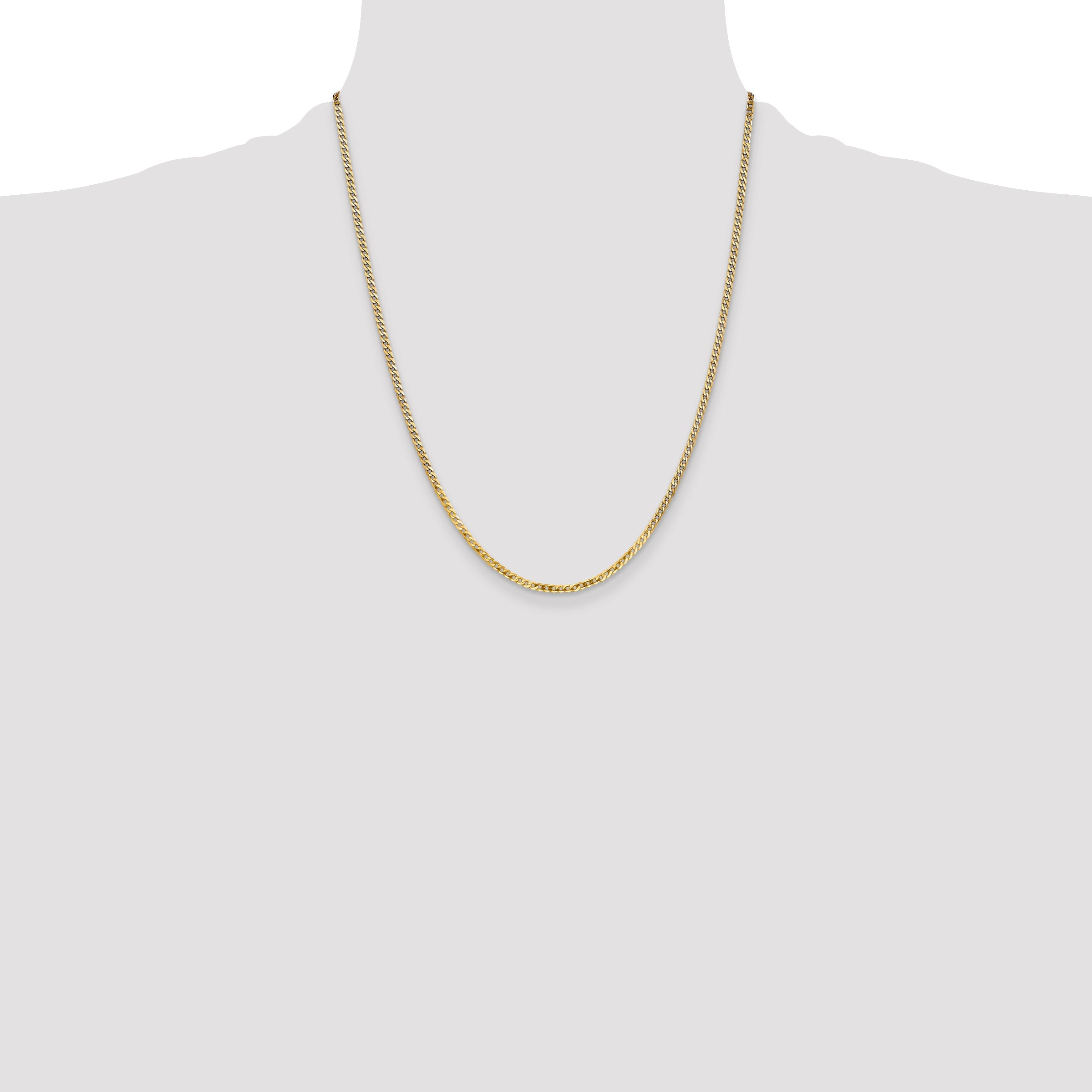14K Yellow Gold 22 Inch 2.2mm Flat Beveled Curb With Lobster Clasp Chain Necklace