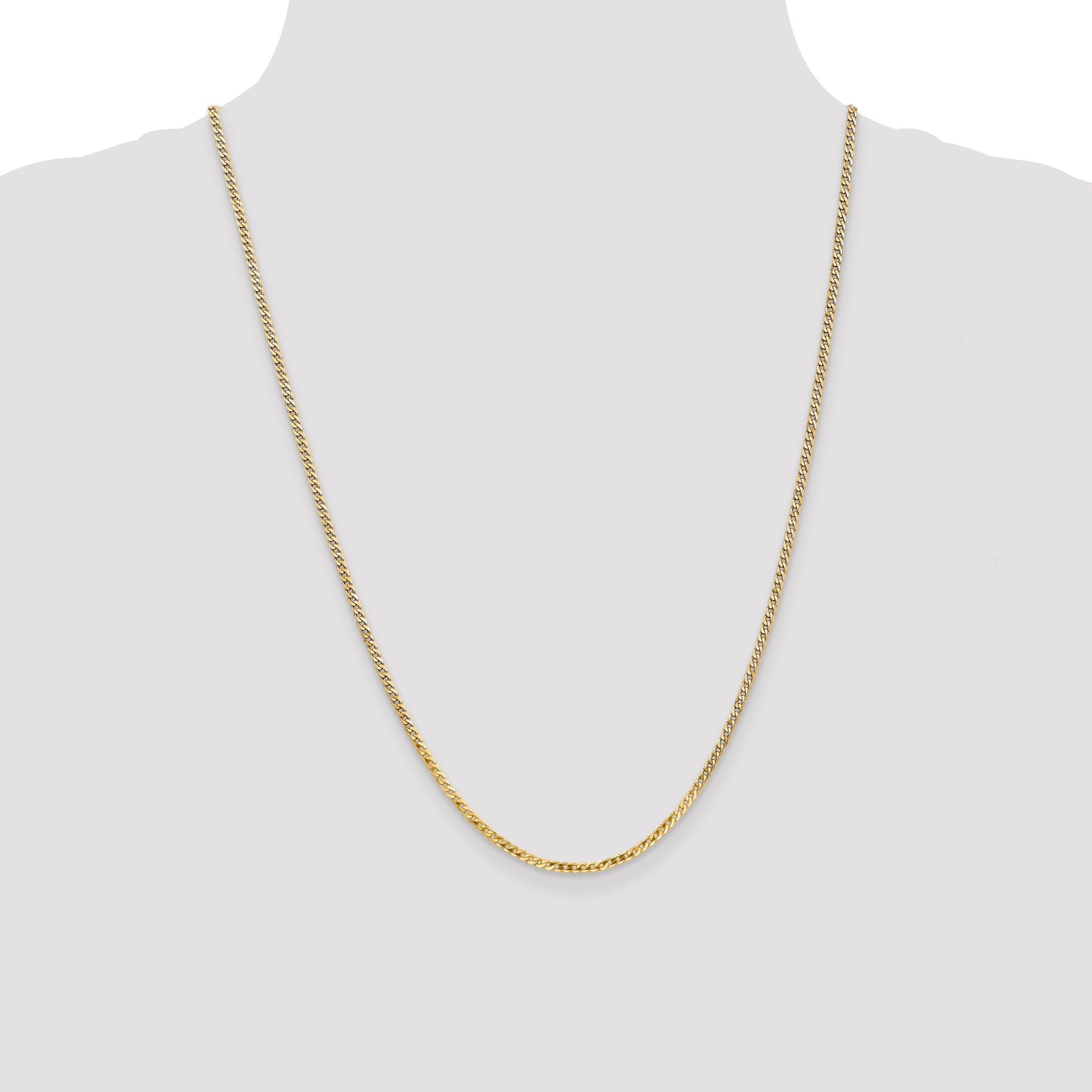 14K Yellow Gold 24 Inch 2.2mm Flat Beveled Curb With Lobster Clasp Chain Necklace