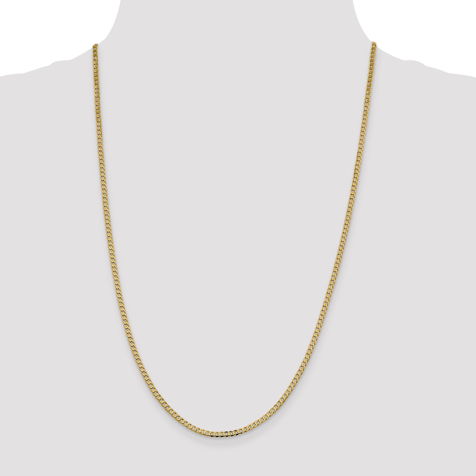 14K Yellow Gold 22 Inch 2.3mm Flat Beveled Curb With Lobster Clasp Chain Necklace