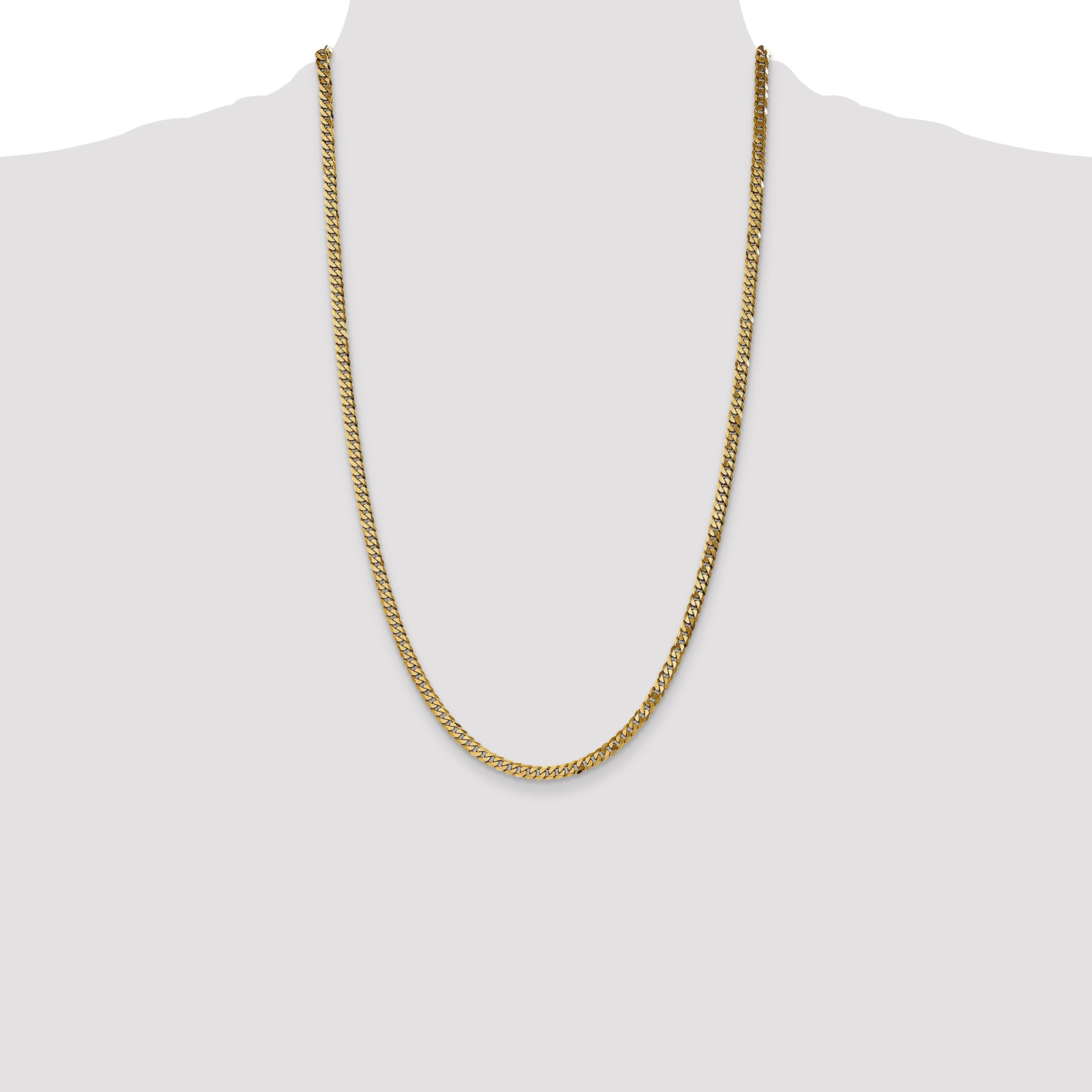 14K Yellow Gold 26 Inch 3.9mm Flat Beveled Curb With Lobster Clasp Chain Necklace