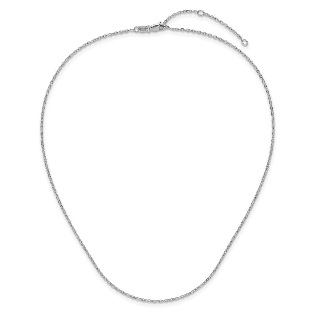 18 Inch Sterling Silver Ss Rh Plat Polished/Dia Cut 1.4mm Cable 1In+1In Adjustable Chain Necklace