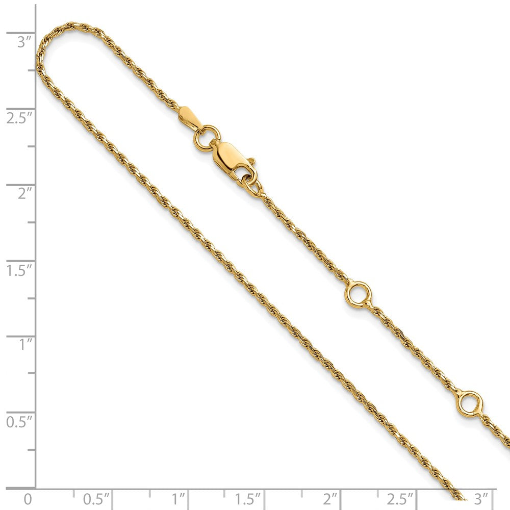 Gold Plated Sterling Silver 1.4mm D/C Rope 1In+1In Adjustable Chai