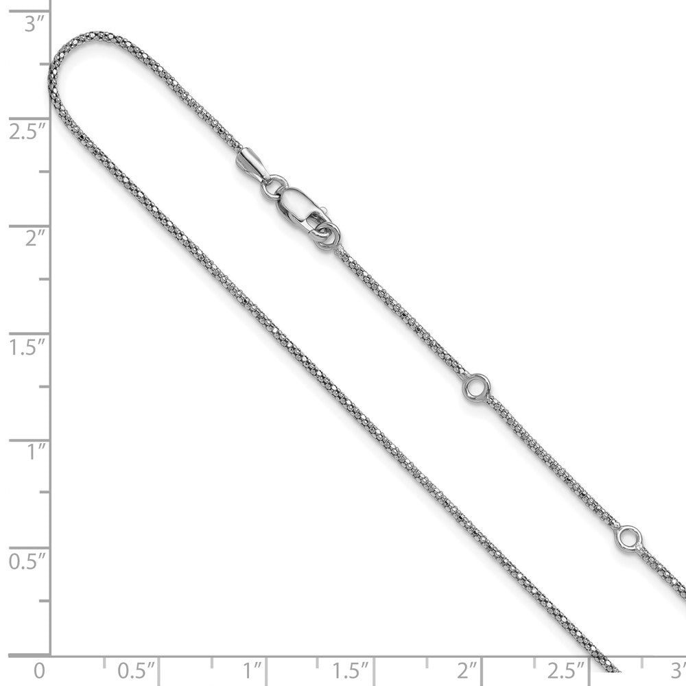 18 Inch Sterling Silver Rh Plt 1.2mm D/C Popcorn 1In+1In Adjustable Chain Necklace