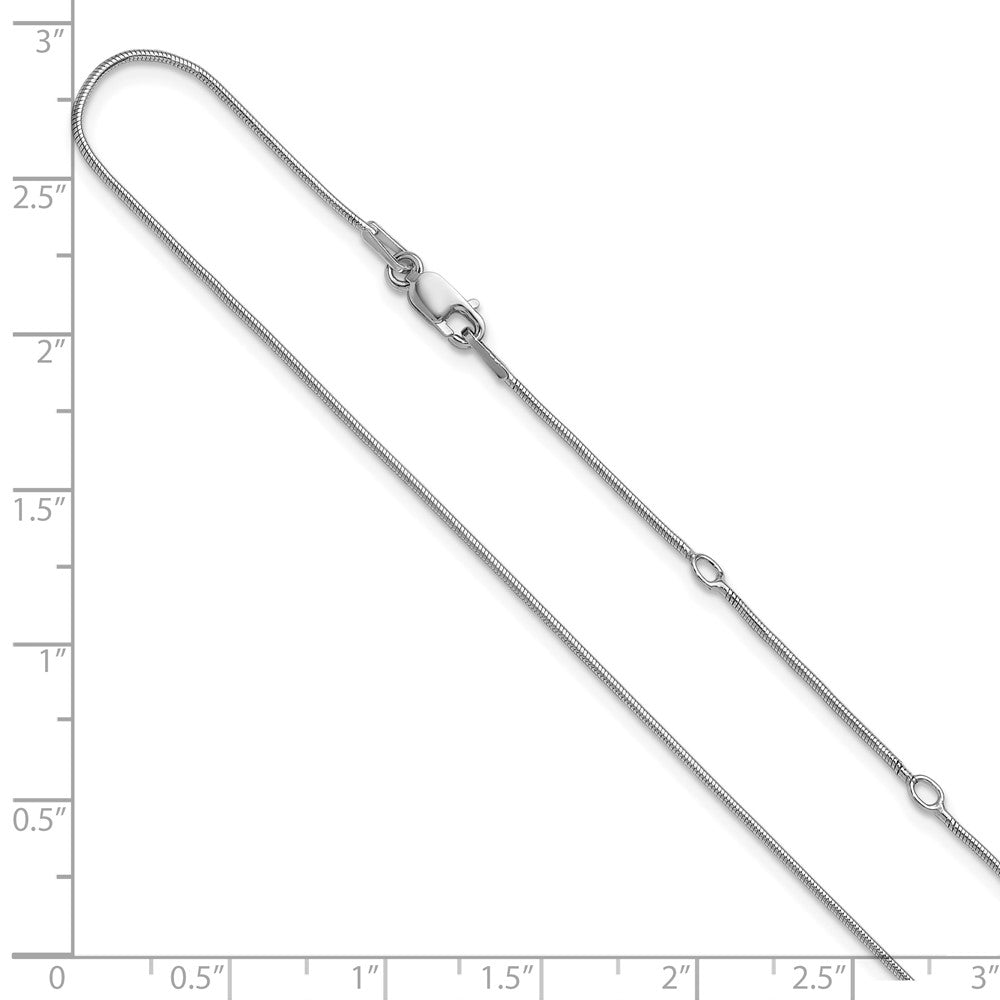 18 Inch Sterling Silver Ss Rh Plat .95mm Round Snake 1In+1In Adjustable Chain Necklace