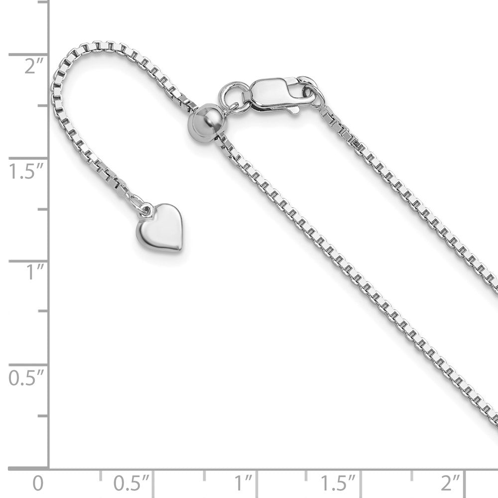 3 Inch Sterling Silver Rh Plated Adjustable 1.3mm Box Chain Necklace