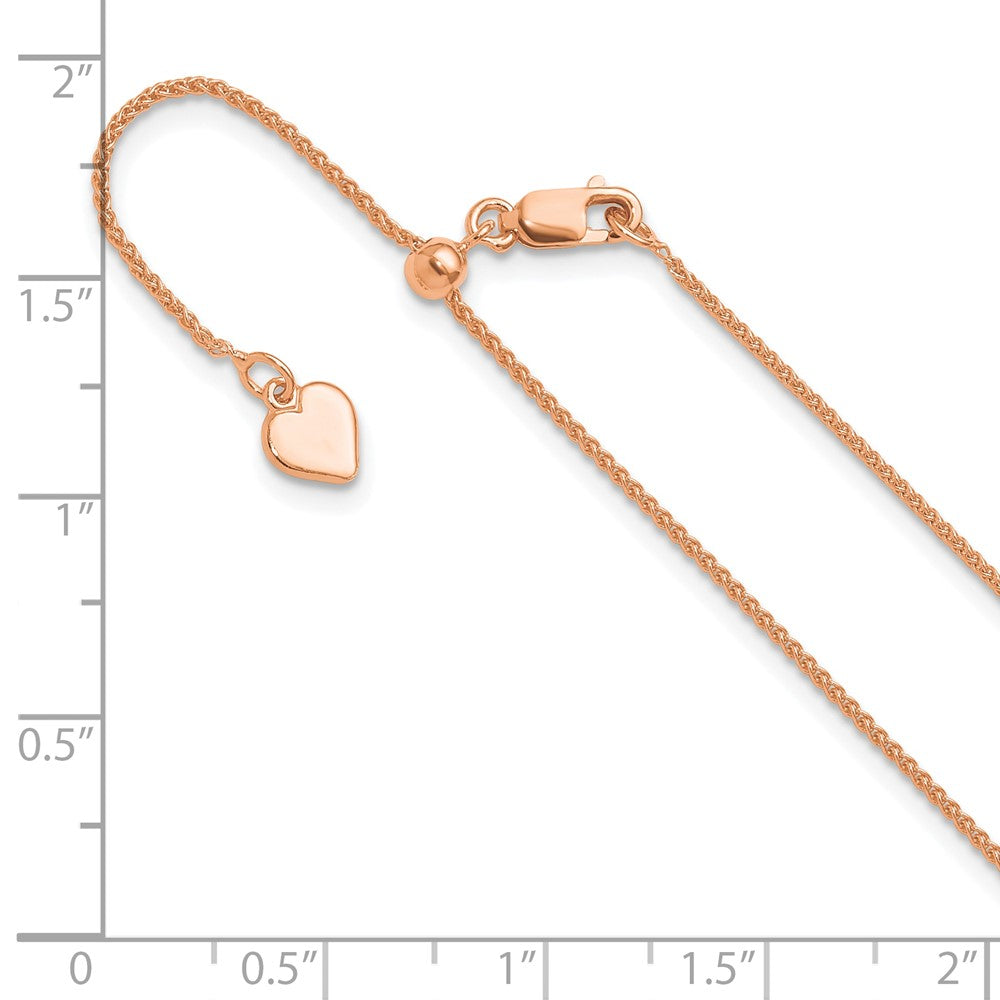 22 Inch Sterling Silver Rose Gold-Plated Adjustable 1mm Spiga Chain Necklace
