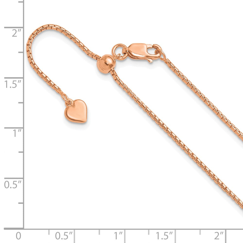 22 Inch Rose Plated Sterling Silver Gold Adjustable 1.25mm Round Box Chain Necklace