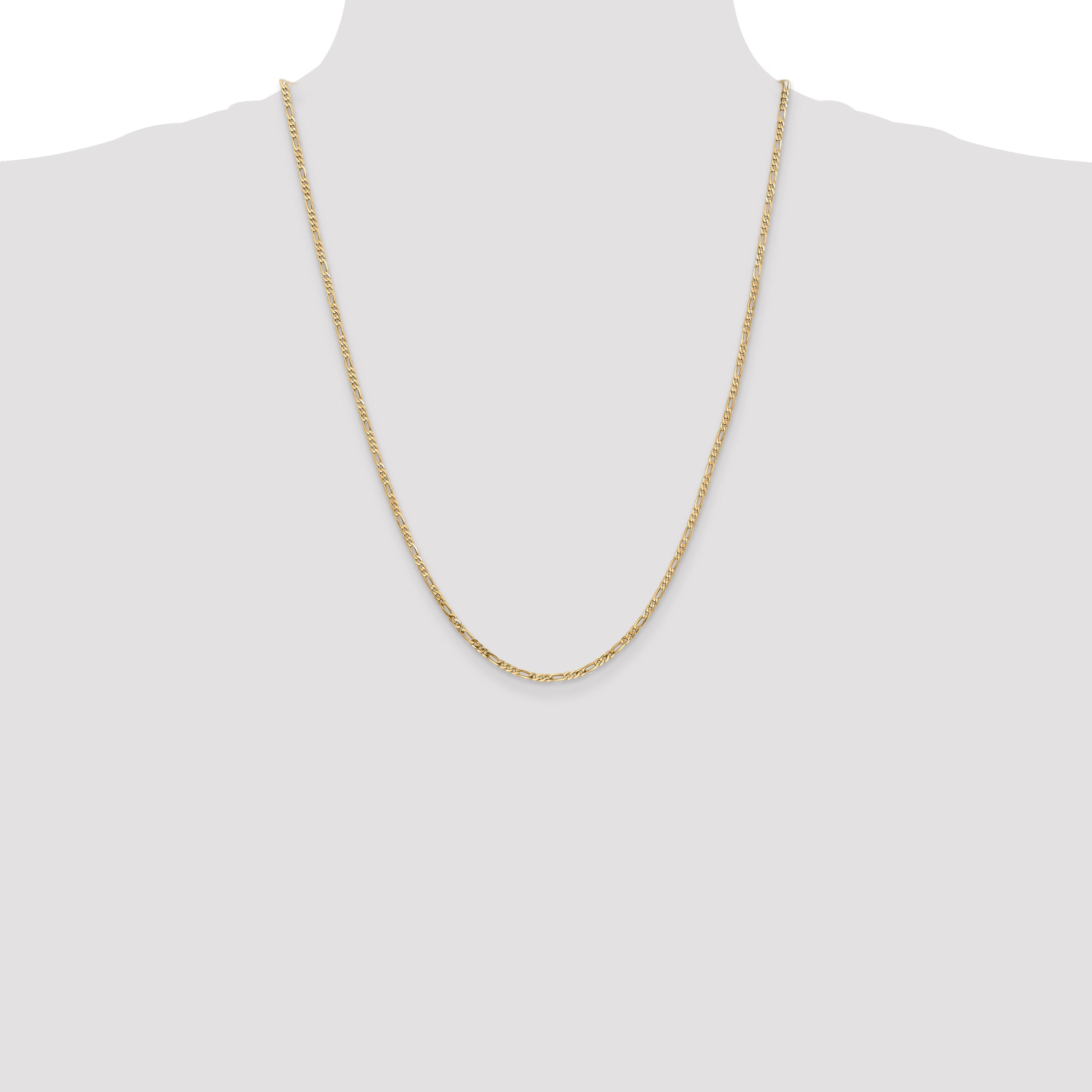 14K Yellow Gold 24 Inch 2.25mm Flat Figaro With Lobster Clasp Chain Necklace