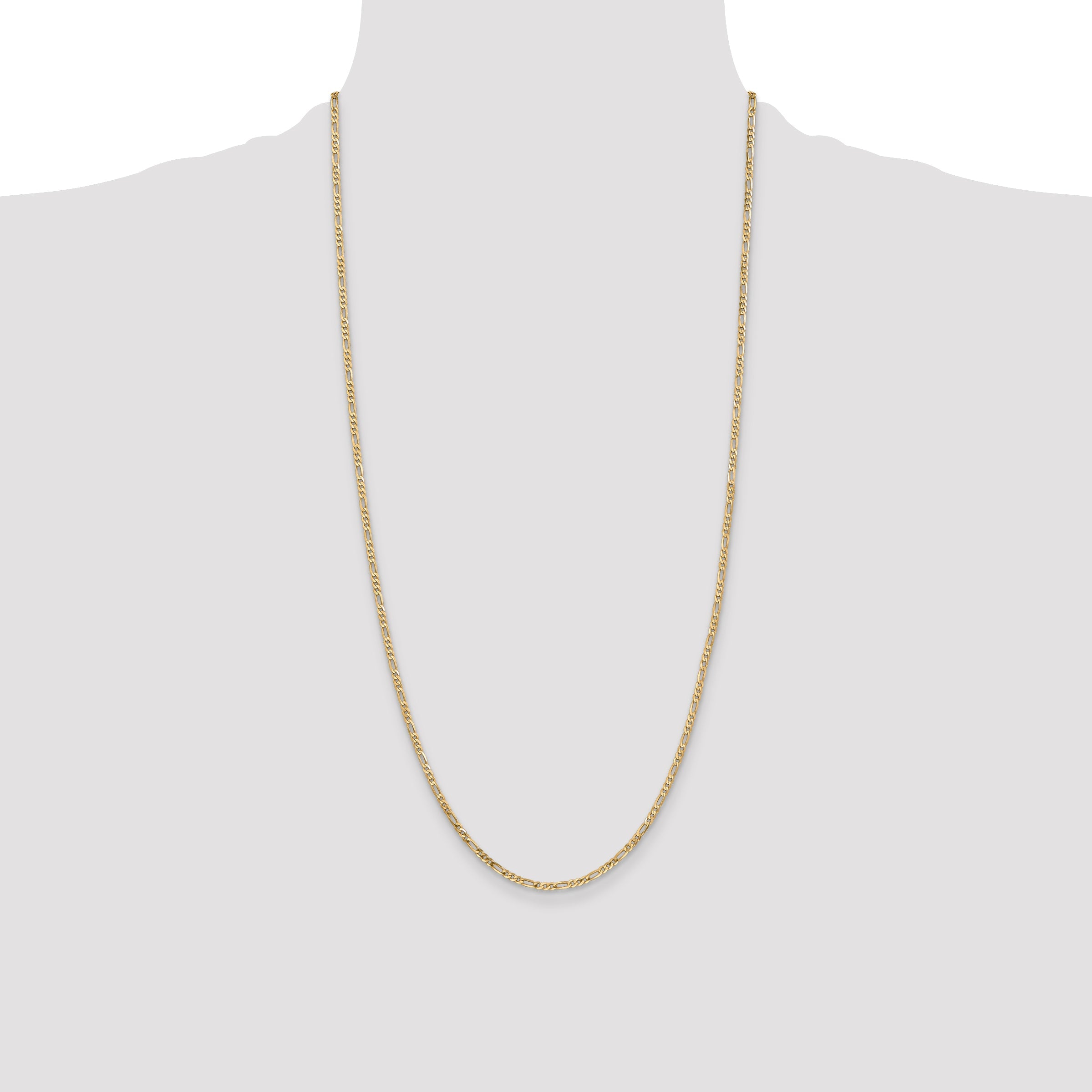 14K Yellow Gold 28 Inch 2.25mm Flat Figaro With Lobster Clasp Chain Necklace