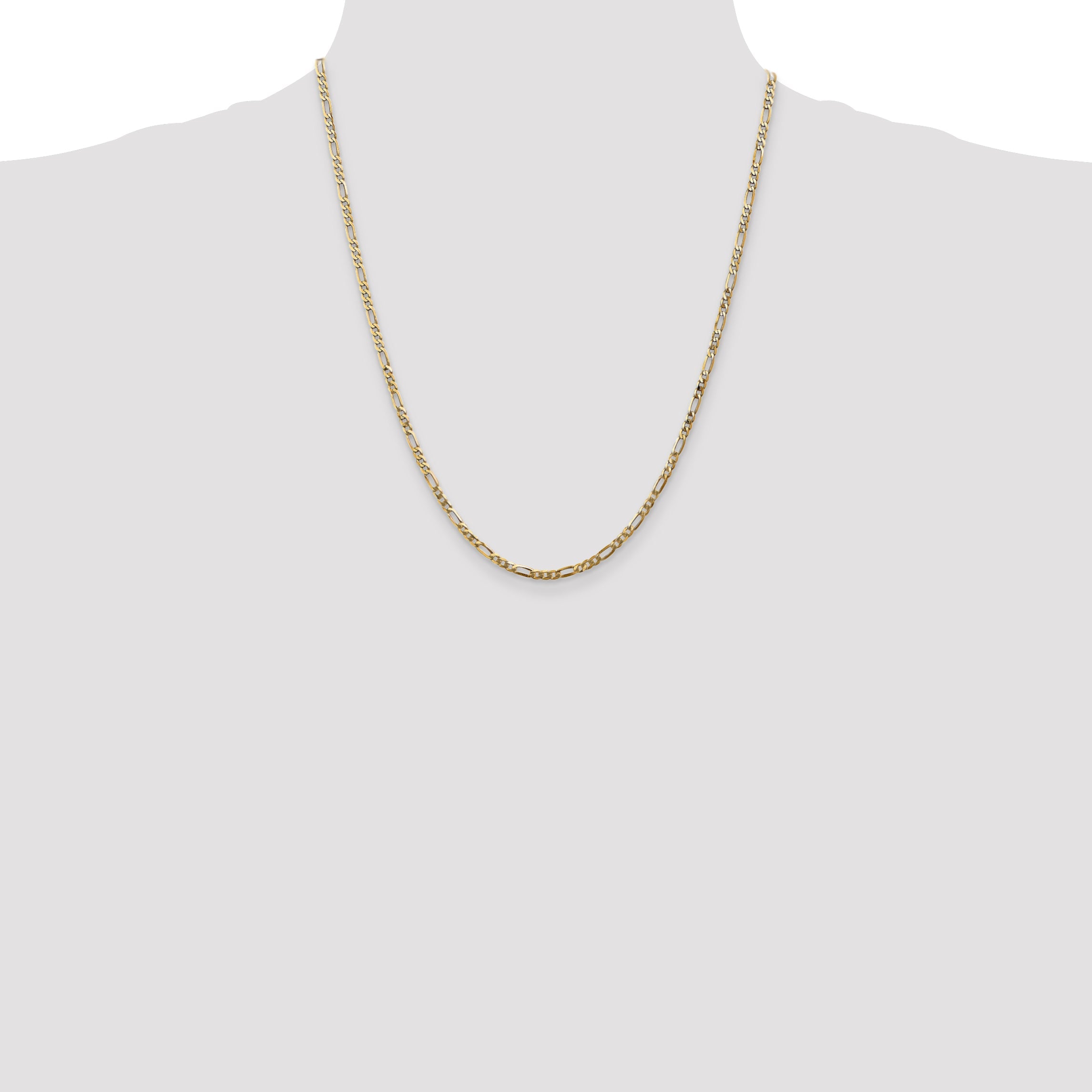 14K Yellow Gold 22 Inch 2.75mm Flat Figaro With Lobster Clasp Chain Necklace