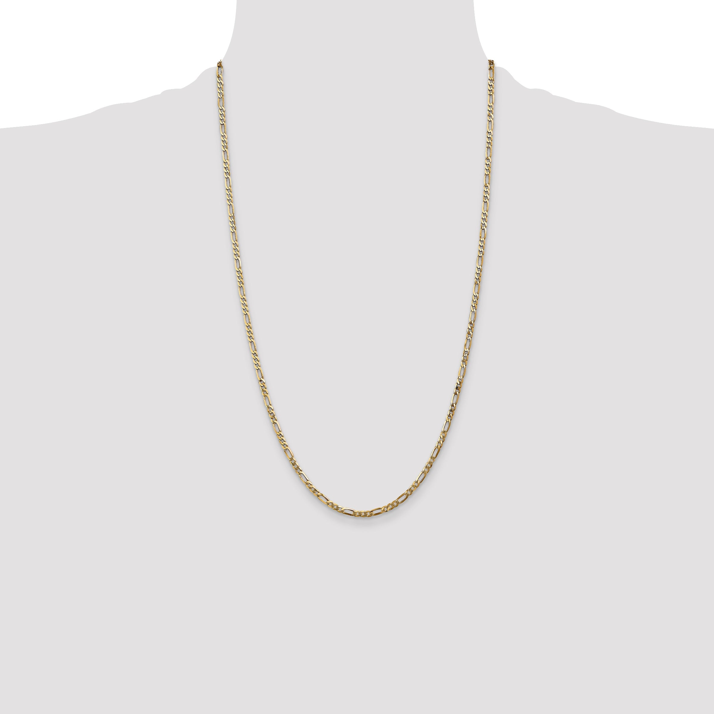 14K Yellow Gold 26 Inch 2.75mm Flat Figaro With Lobster Clasp Chain Necklace