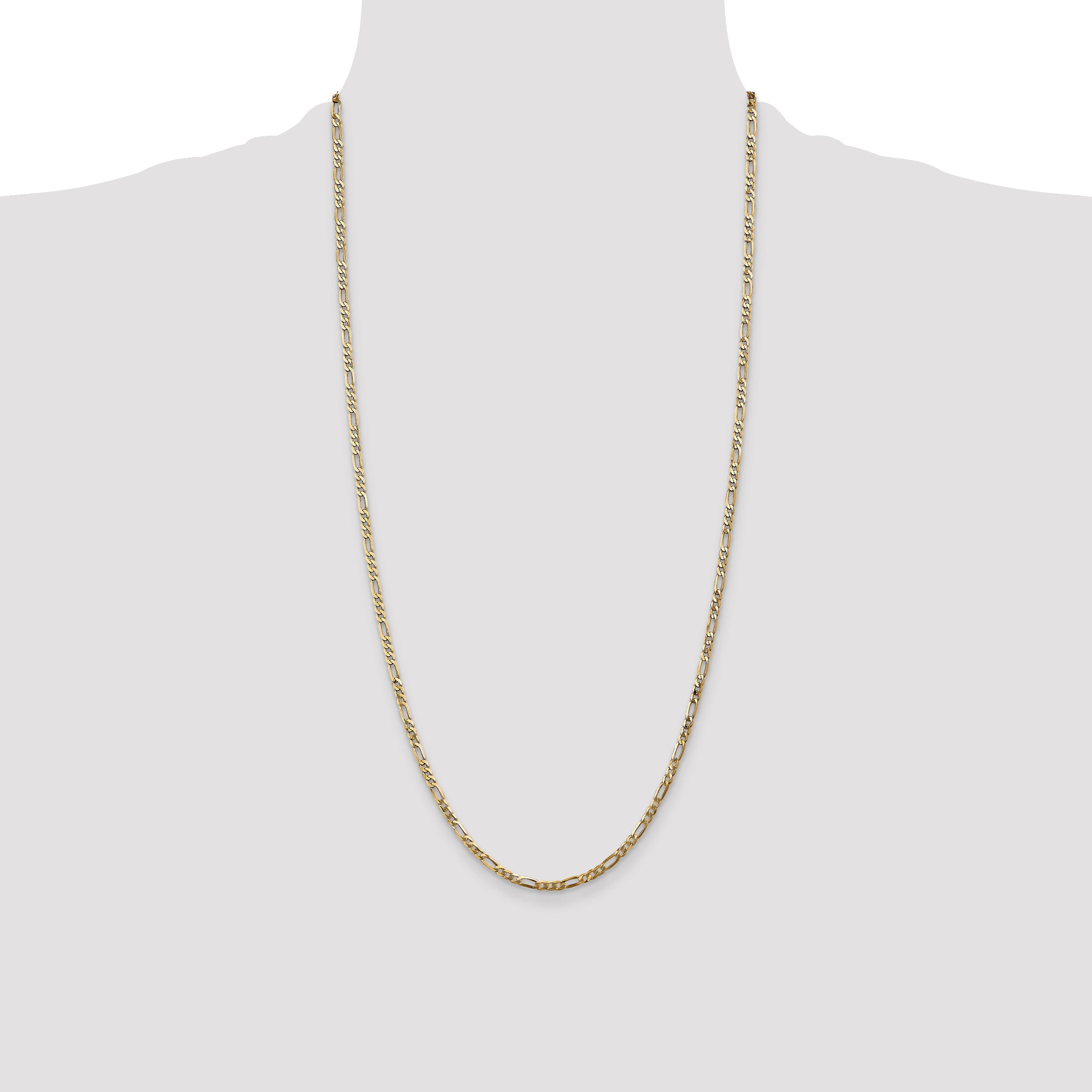 14K Yellow Gold 28 Inch 2.75mm Flat Figaro With Lobster Clasp Chain Necklace