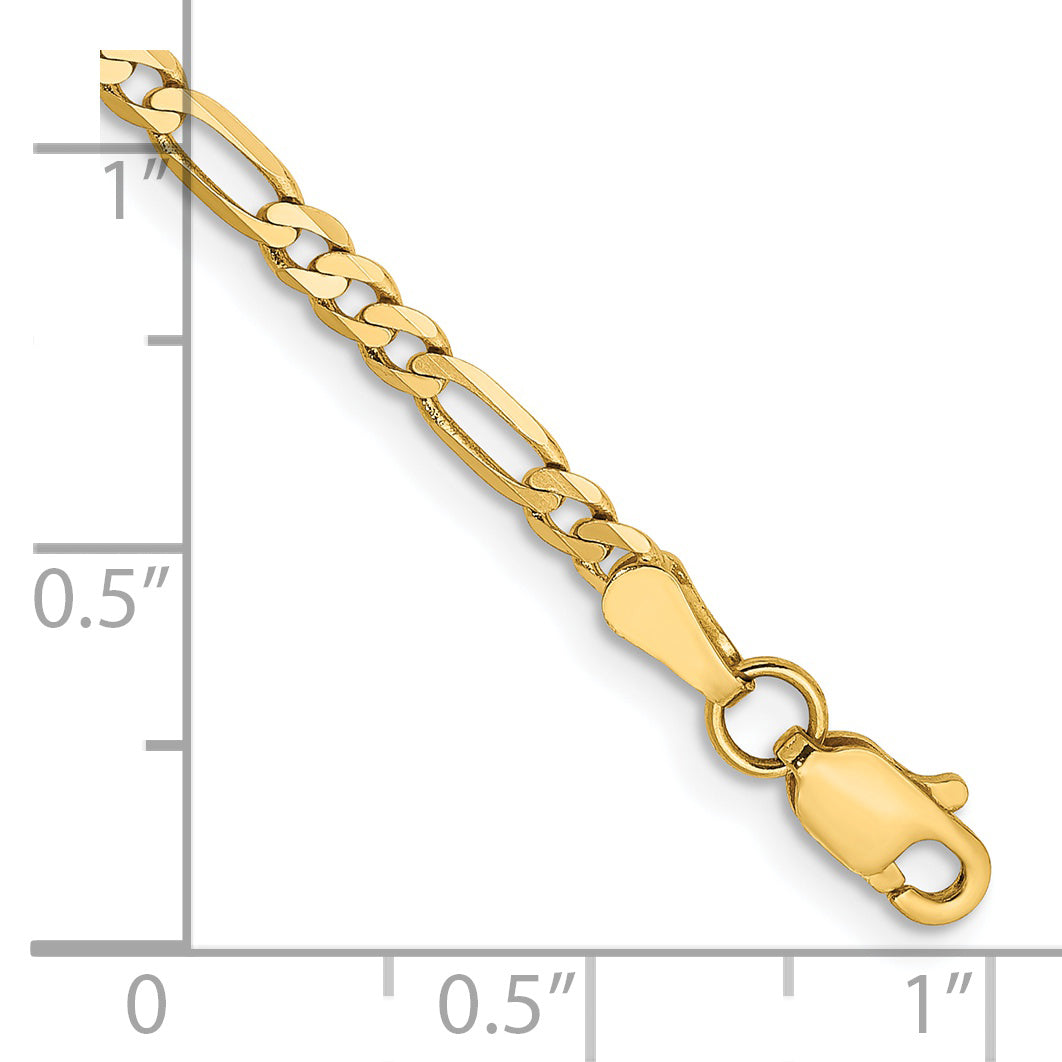 14K Yellow Gold 7 Inch 2.75mm Flat Figaro With Lobster Clasp Bracelet