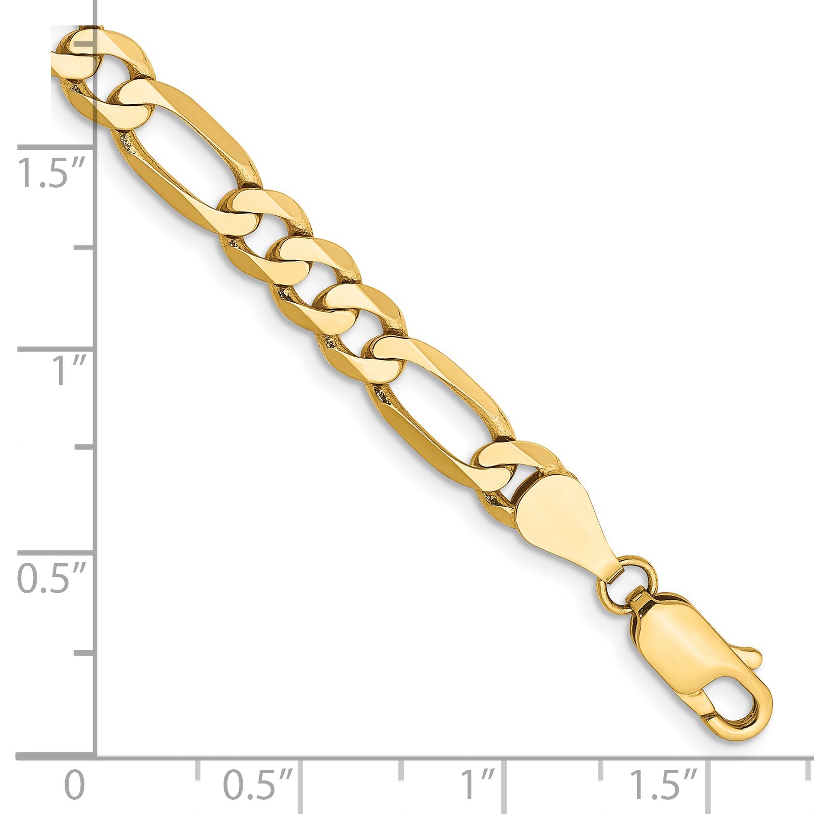 14K Yellow Gold 7 Inch 5.25mm Flat Figaro With Lobster Clasp Bracelet