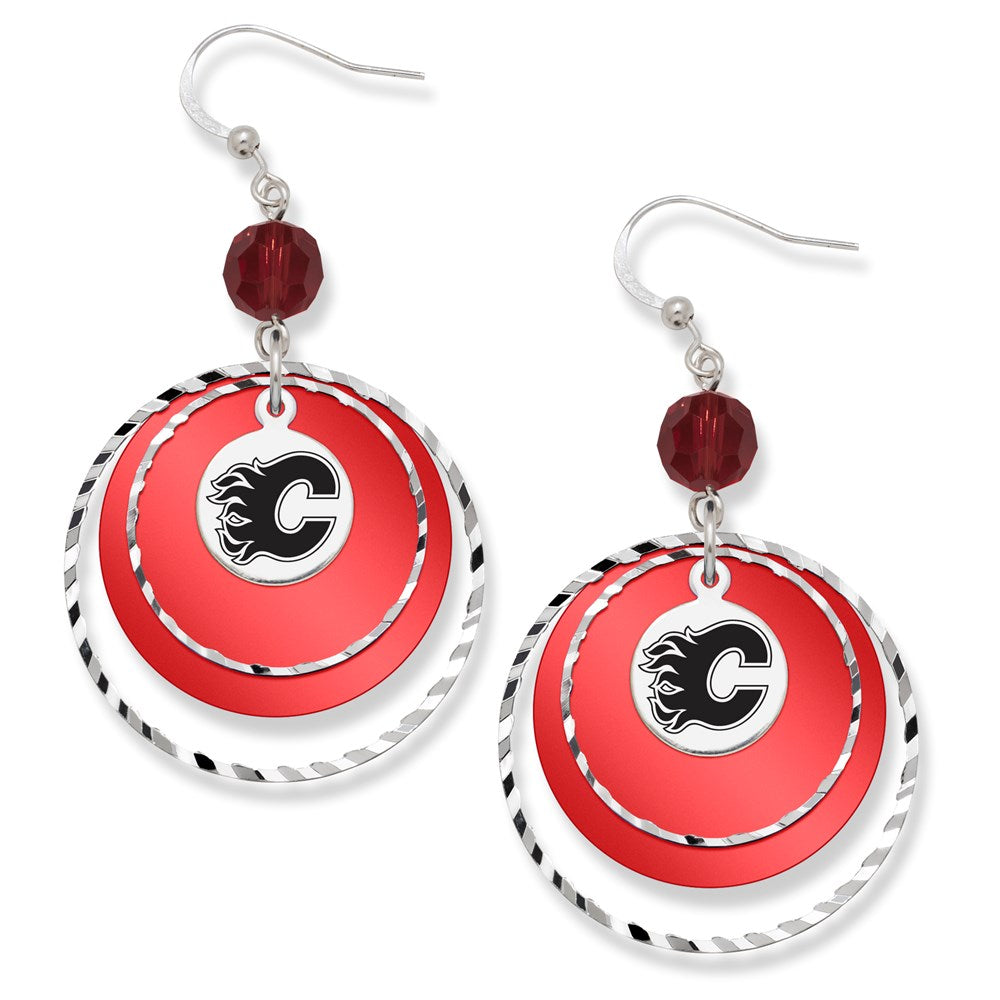 Brass/White Calgary Flames Game Day Earrings
