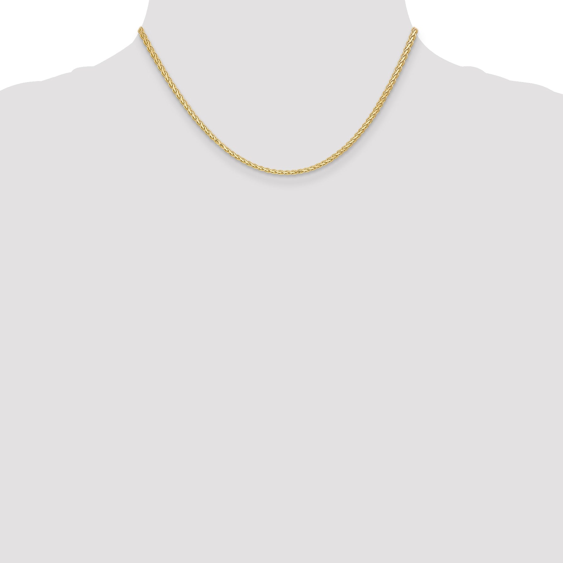 14K Yellow Gold 16 Inch 2.4mm Flat Wheat With Lobster Clasp Chain Necklace