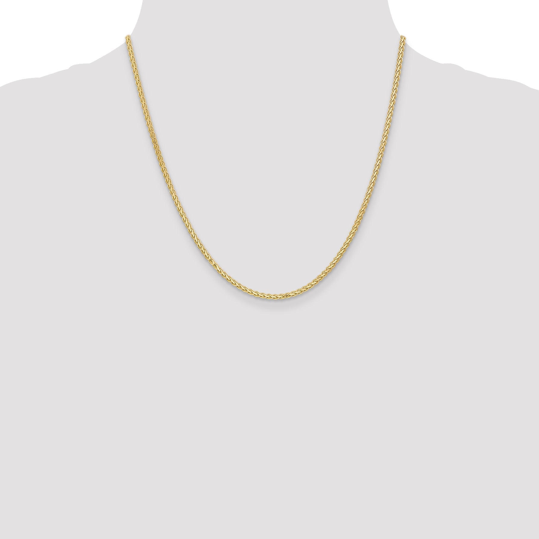 14K Yellow Gold 20 Inch 2.4mm Flat Wheat With Lobster Clasp Chain Necklace
