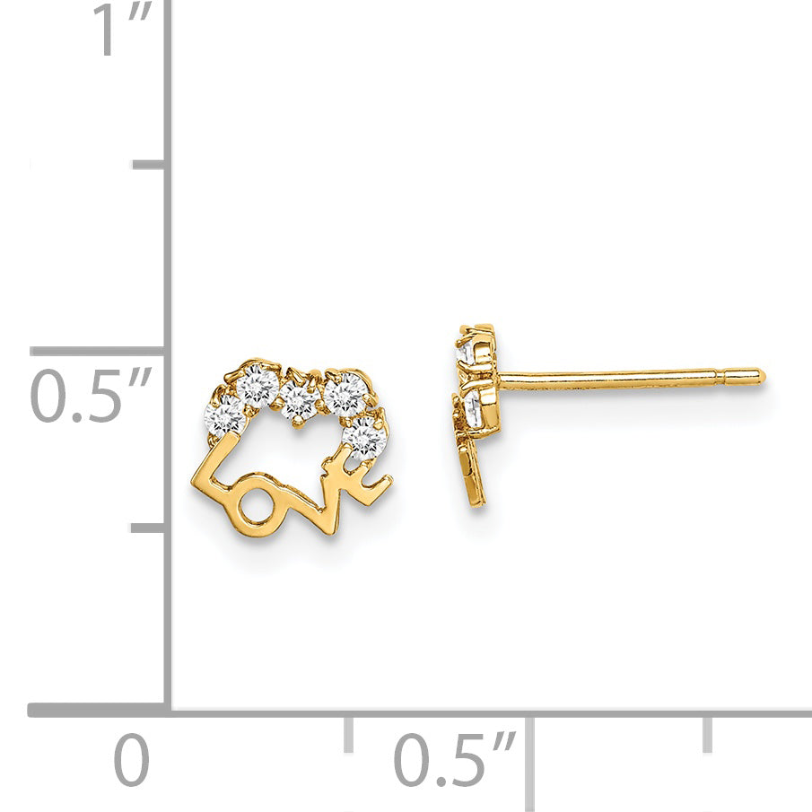 14K Yellow Gold Madi K Cz Love Post Earrings