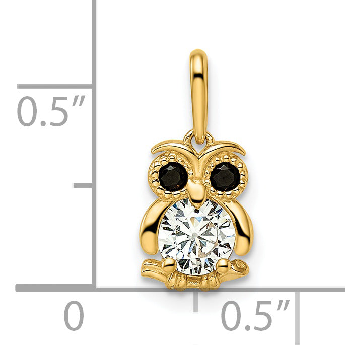 14k Yellow Gold 14k Madi K Black & White CZ Owl Pendant