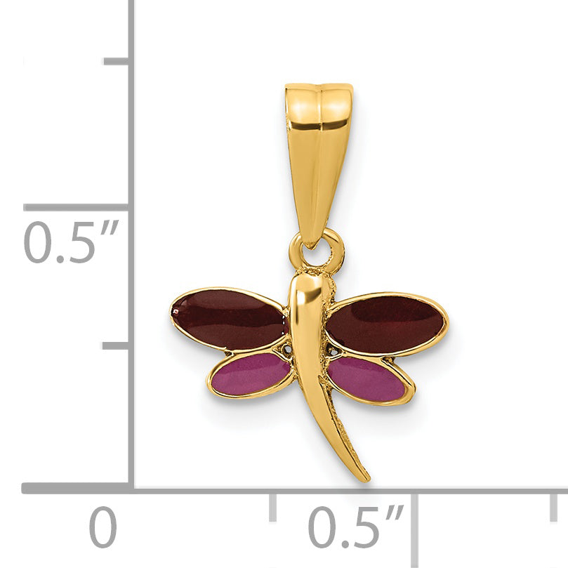 14k Yellow Gold 14K Madi K Polished Purple Enamel Dragonfly Pendant