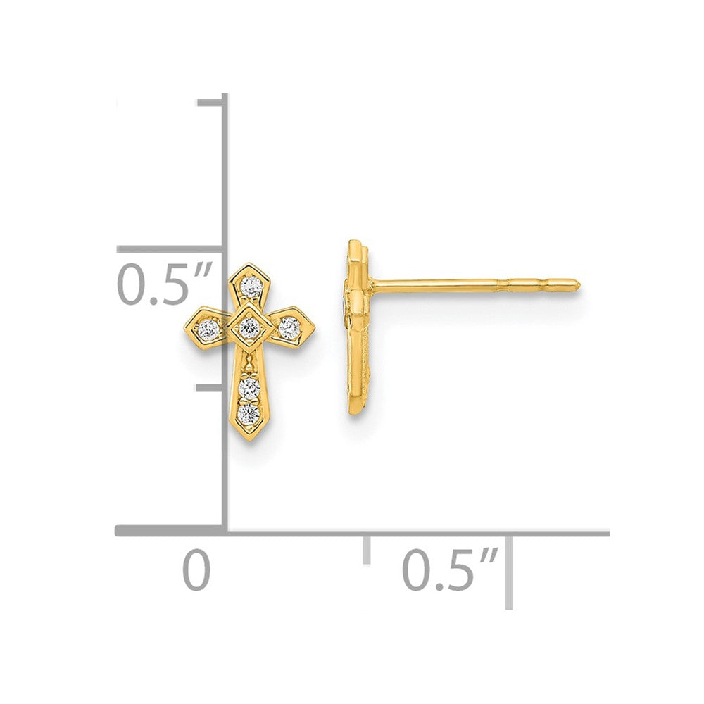14K Yellow Gold Madi K Polished Cross Cz Post Earrings