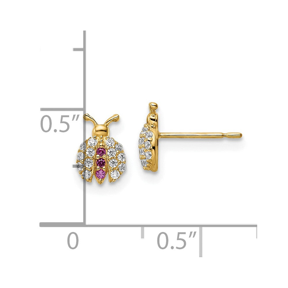 14K Yellow Gold Madi K Clear & Red Cz Lady Bug Post Earrings