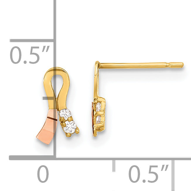 14K Two Tone Madi K Yellow & Rose Gold Cz Children'S Ribbon Earrings