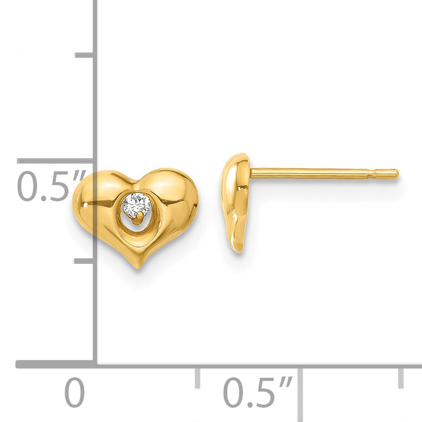 14K Yellow Gold Madi K Cz Children'S Heart Post Earrings
