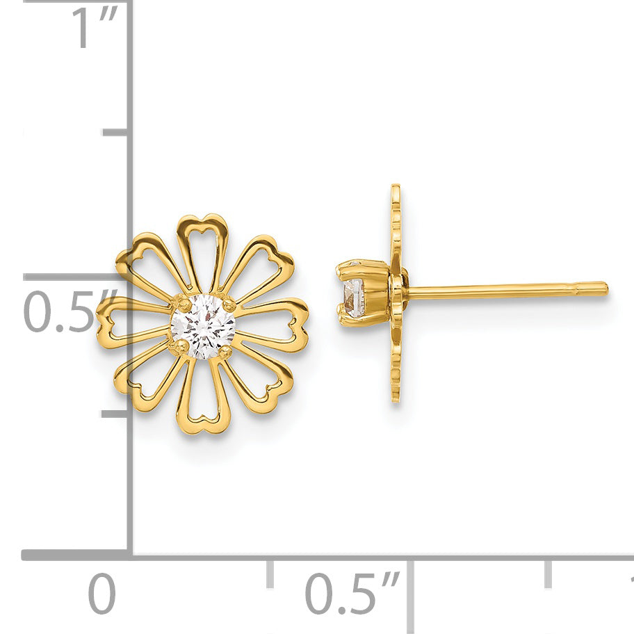 14K Yellow Gold Madi K Cz Children'S Flower Post Earrings