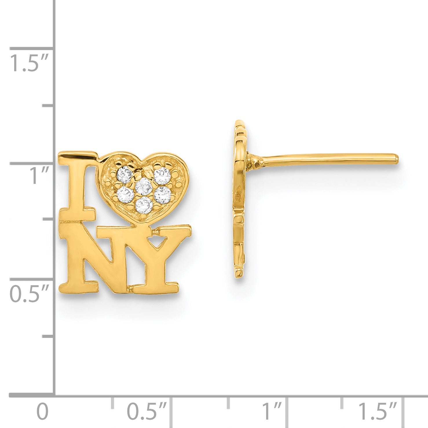 14K Yellow Gold Madi K Kids Polished Cz I Love Ny Post Earrings