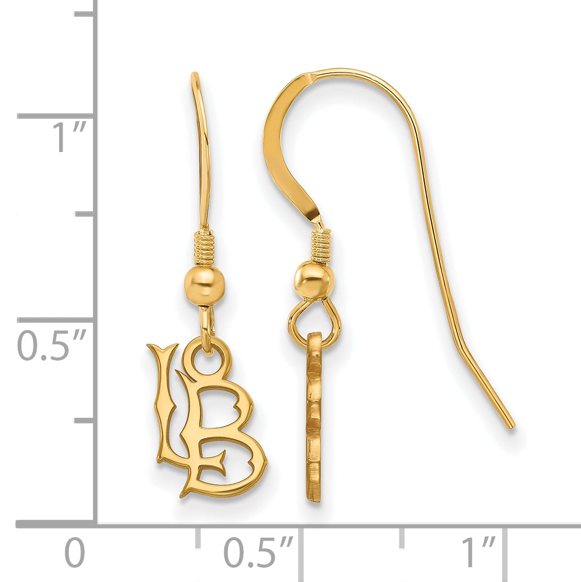 Gold Plated Sterling Silver Logoart California State University Long Beach L B Extra Small Dangle Wire Earrings
