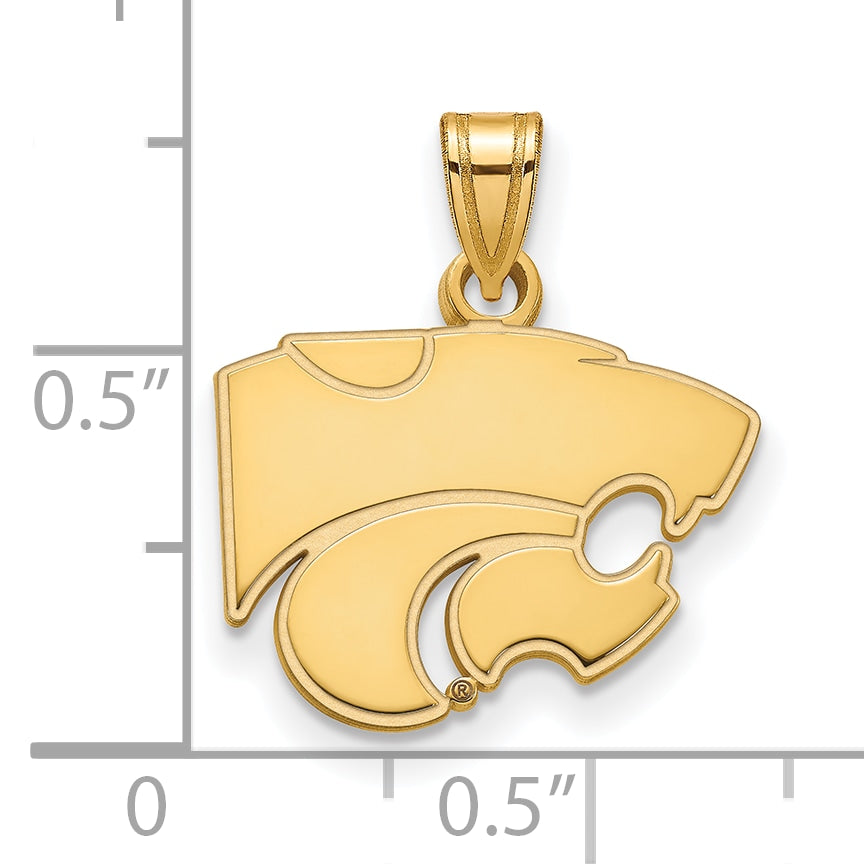 Gold Plated Sterling Silver Logoart Kansas State University Wildcat Small Pendant