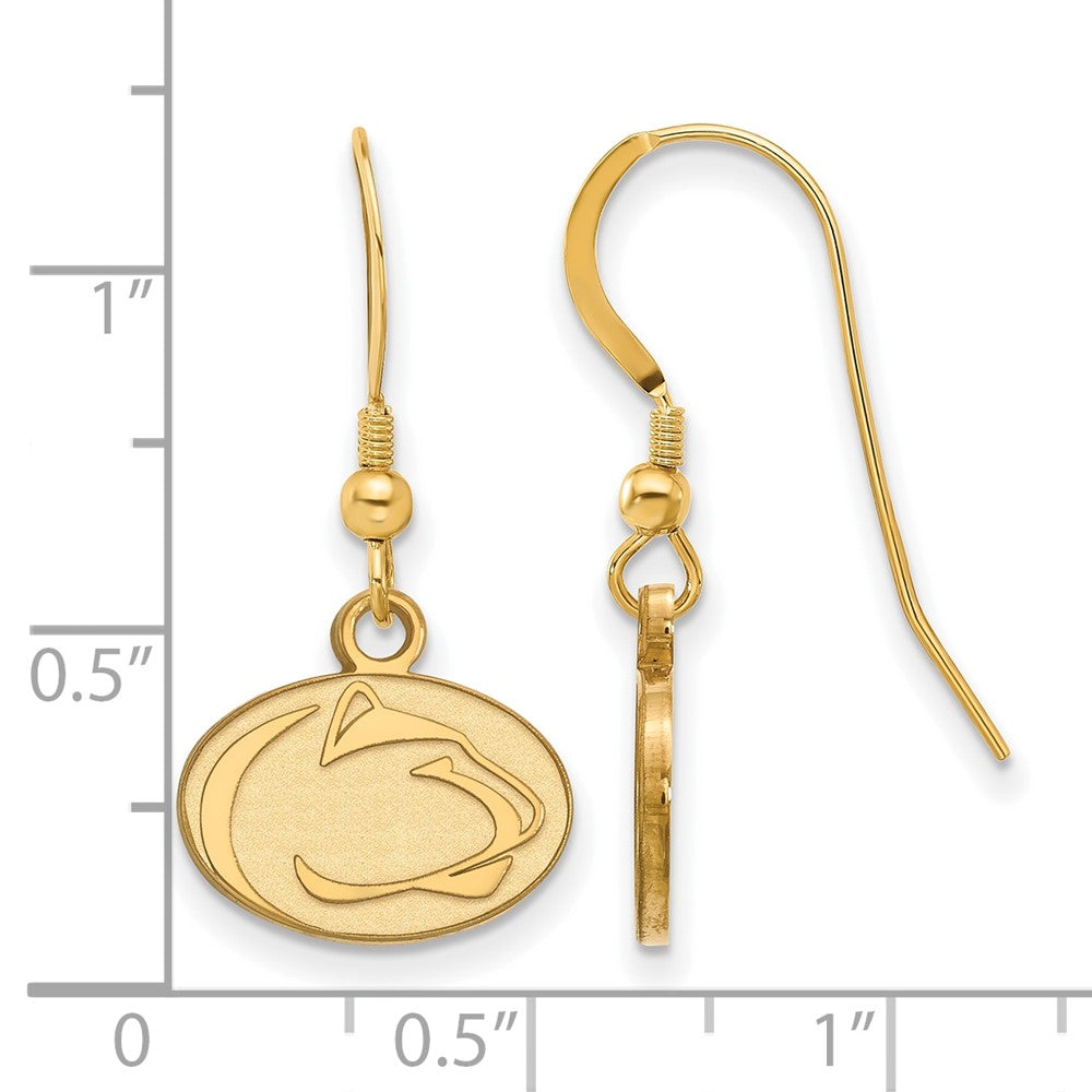Gold Plated Sterling Silver Logoart Penn State University Lion Extra Small Dangle Wire Earrings