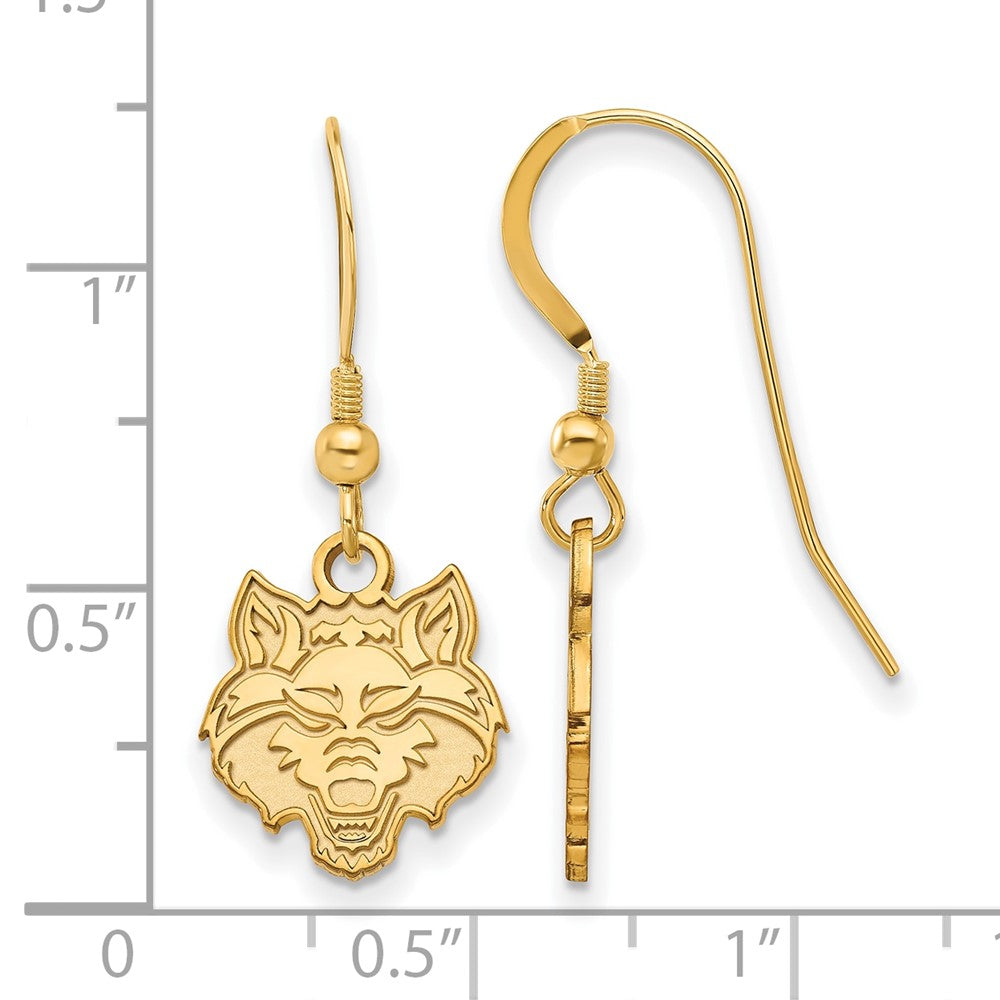 Gold Plated Sterling Silver Logoart Arkansas State University Wolf Small Dangle Wire Earrings
